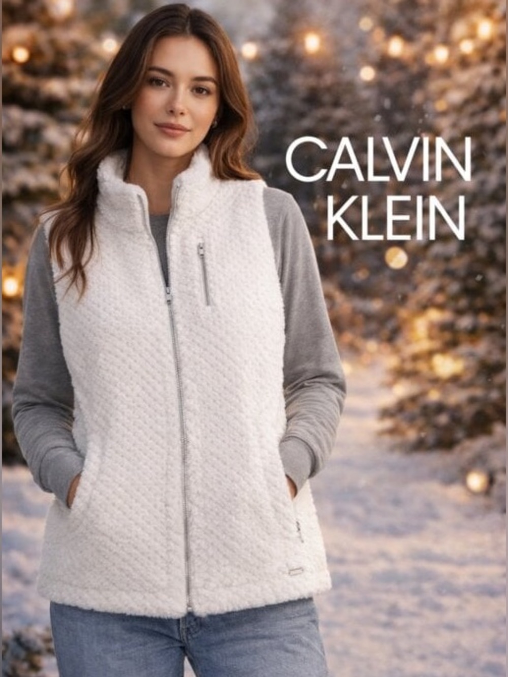 Calvin Klein Faux Fur Sherpa Quilted Vest